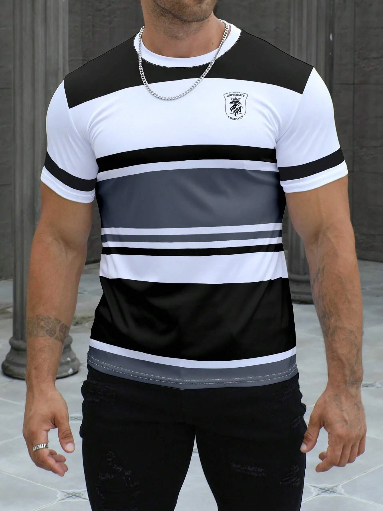 Men's striped design pattern short sleeved T-shirt short sleeved T-shirt quick drying breathable comfortable casual street
