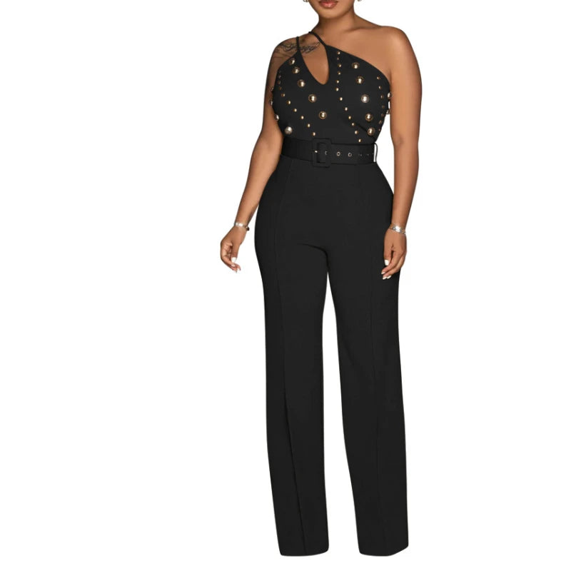 One Piece Sleeveless Slim Fit Overalls Backless Wide Leg Pants