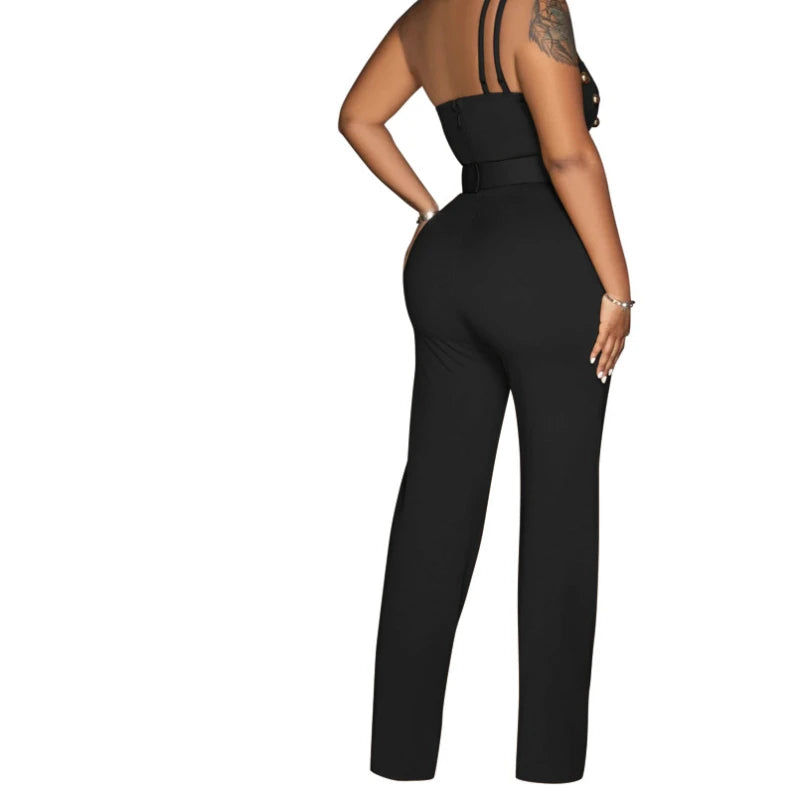 One Piece Sleeveless Slim Fit Overalls Backless Wide Leg Pants