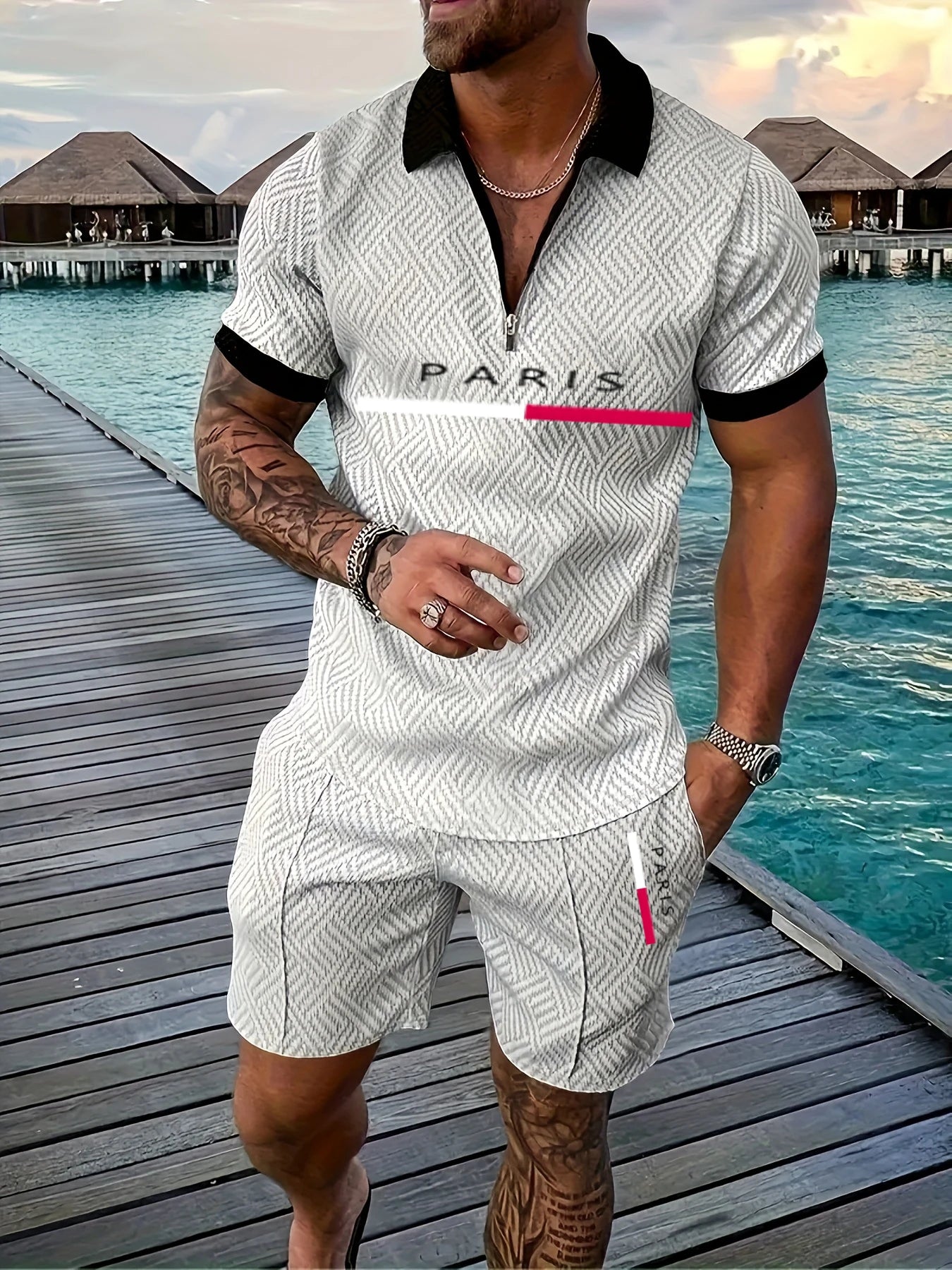 Short Sleeve Polo Shirts Shorts 2 Piece Set