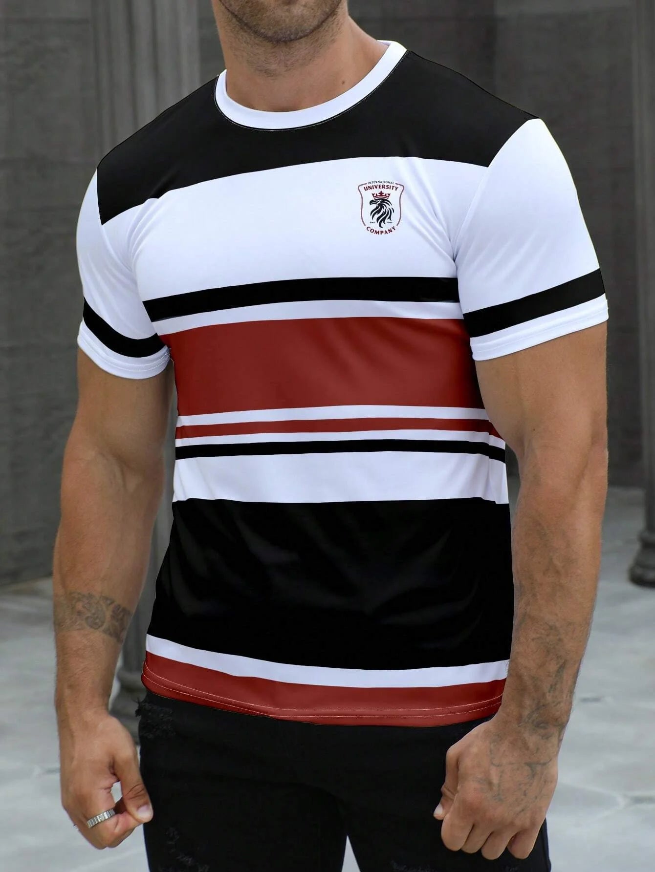 Men's striped design pattern short sleeved T-shirt short sleeved T-shirt quick drying breathable comfortable casual street