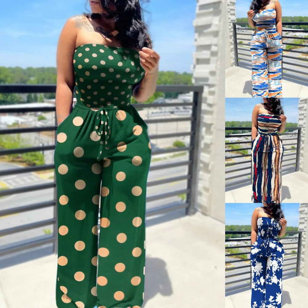 Elegant Fashion Polka Dot Printing Jumpsuits Women Spring Autumn New Streetwear Casual Clothes Off Shoulder Overall Female