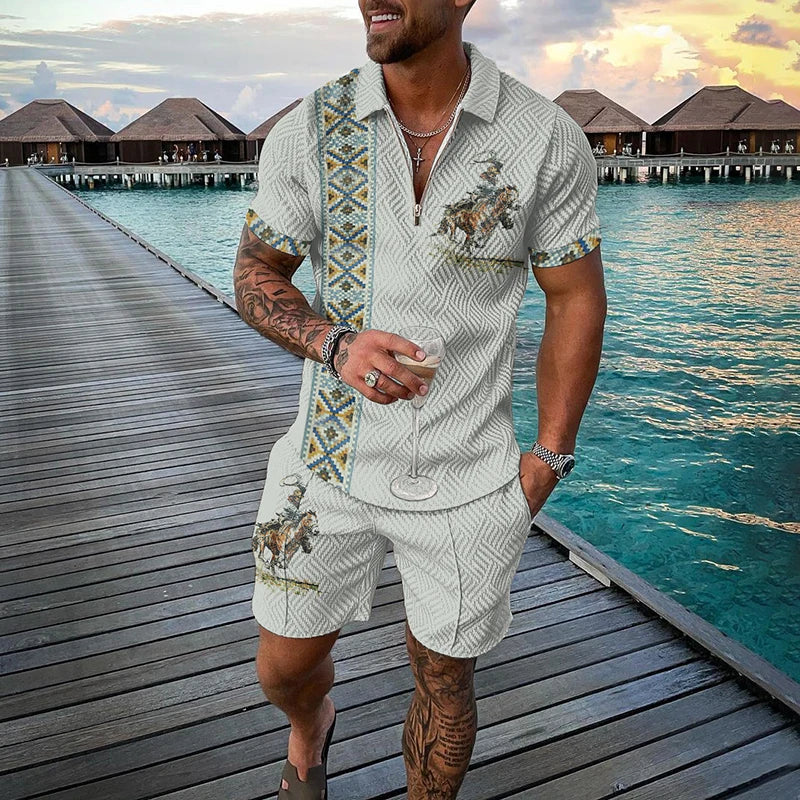 Lion Pattern Short Sleeve Shorts 2 Piece