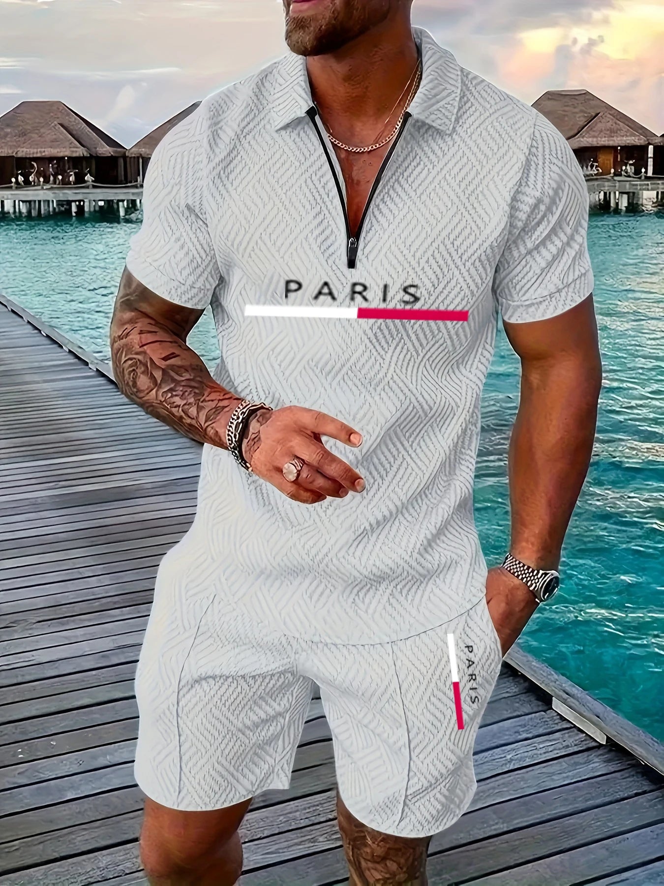 Short Sleeve Polo Shirts Shorts 2 Piece Set