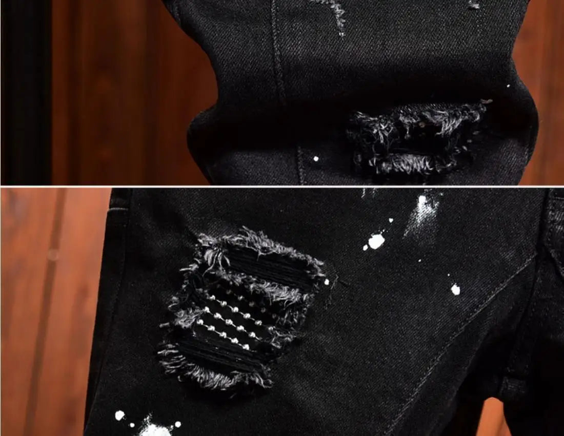 Slim Denim Jeans Ripped Holes Patches Spring