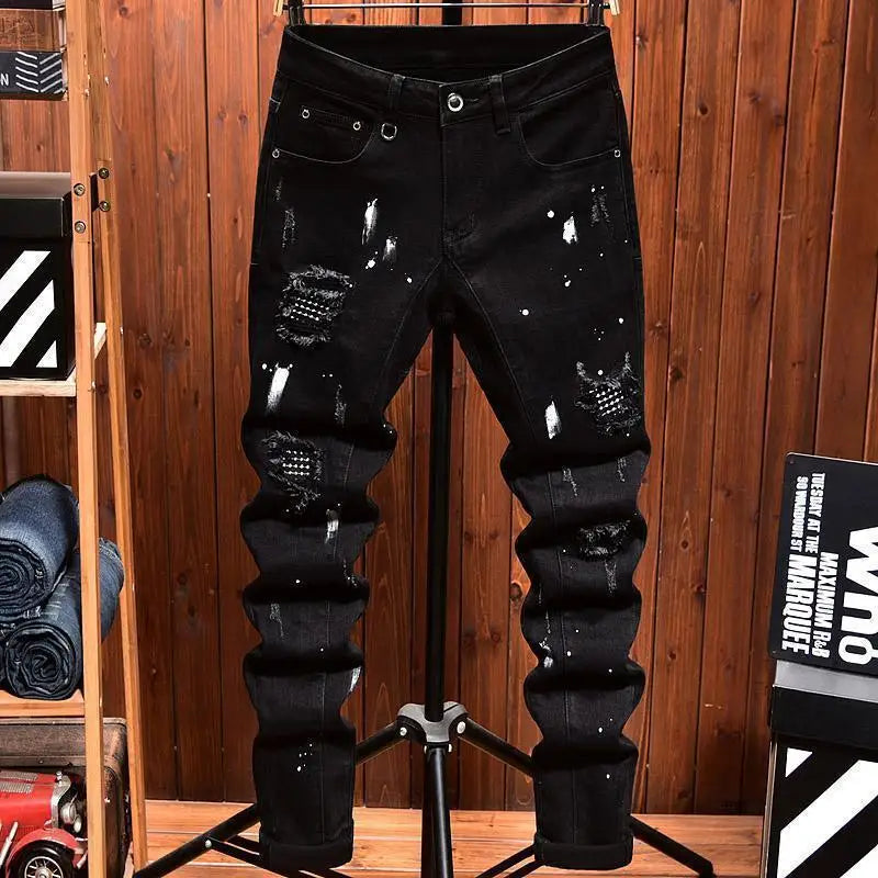 Slim Denim Jeans Ripped Holes Patches Spring