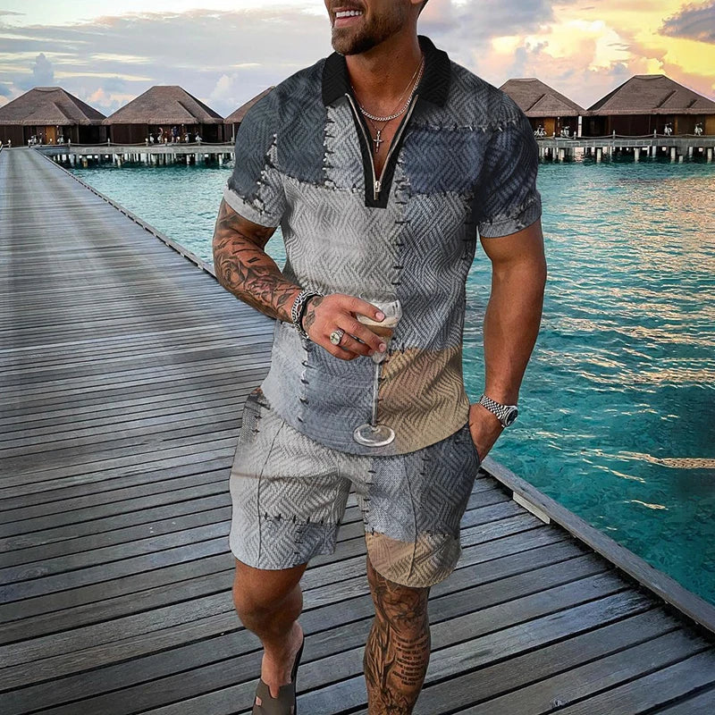Lion Pattern Short Sleeve Shorts 2 Piece