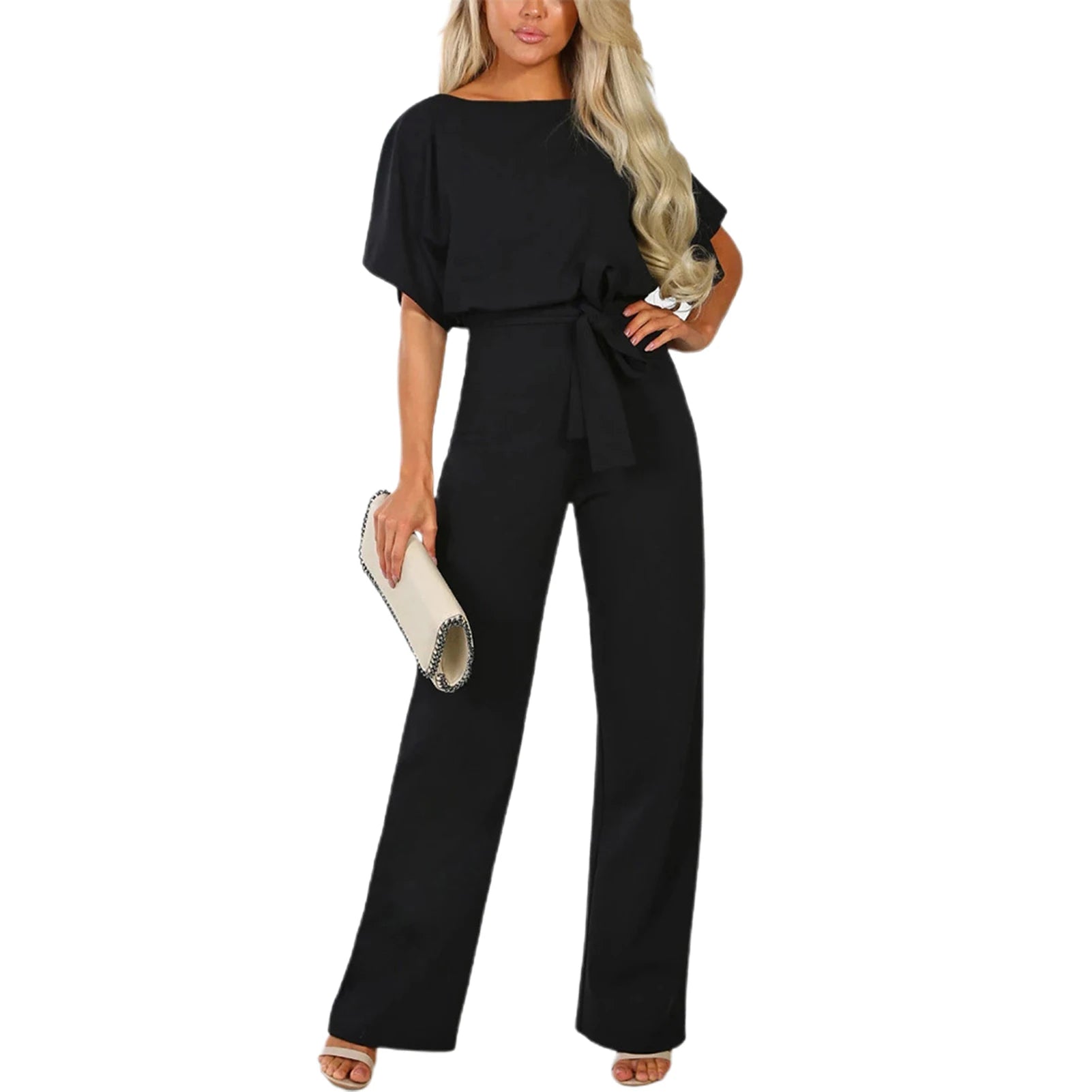 Women Sleeveless Long Jumpsuit Wide Leg Pant Casual Waisted Tank Rompers Playsuit Office Lady Elegant Pocket Overall