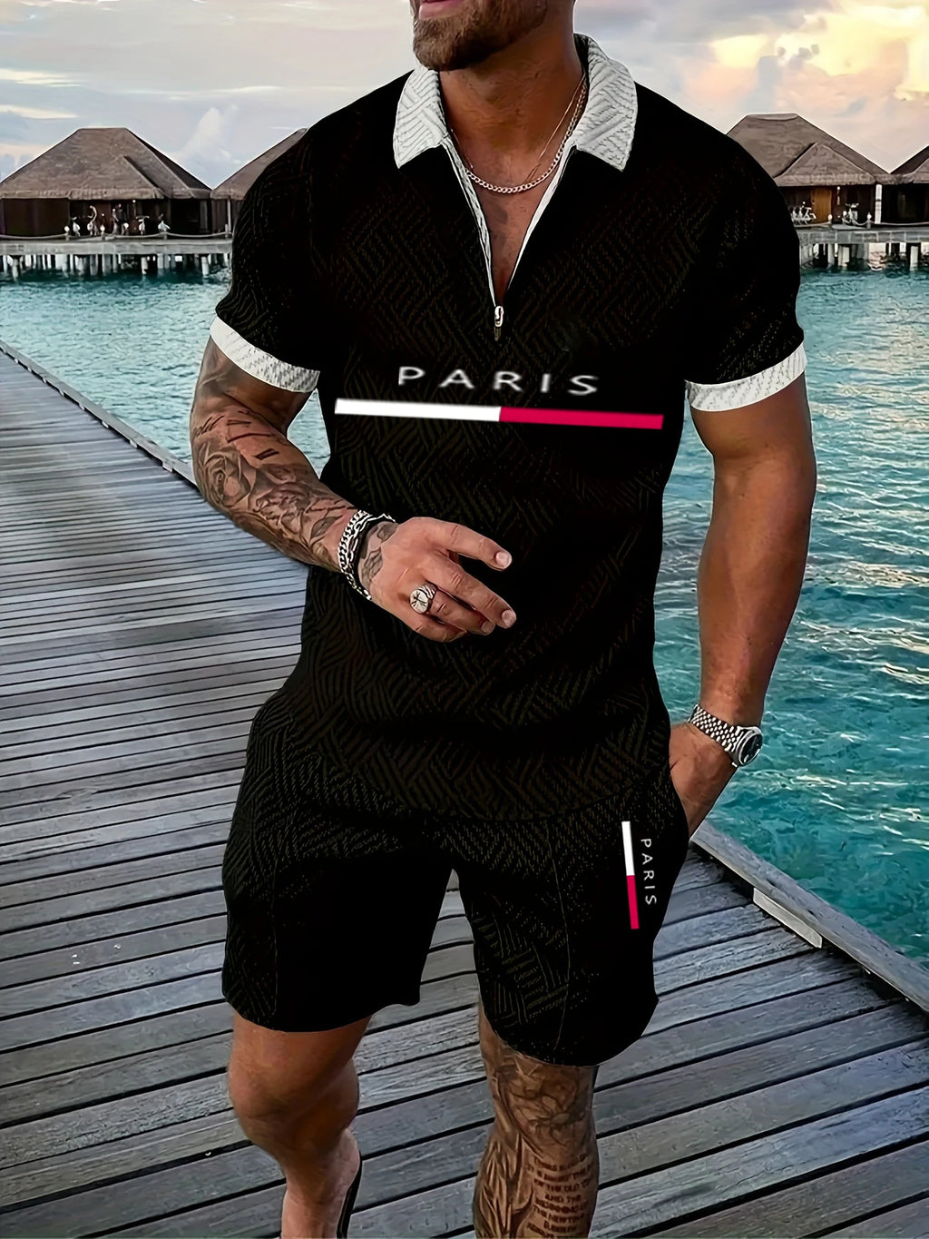 Short Sleeve Polo Shirts Shorts 2 Piece Set