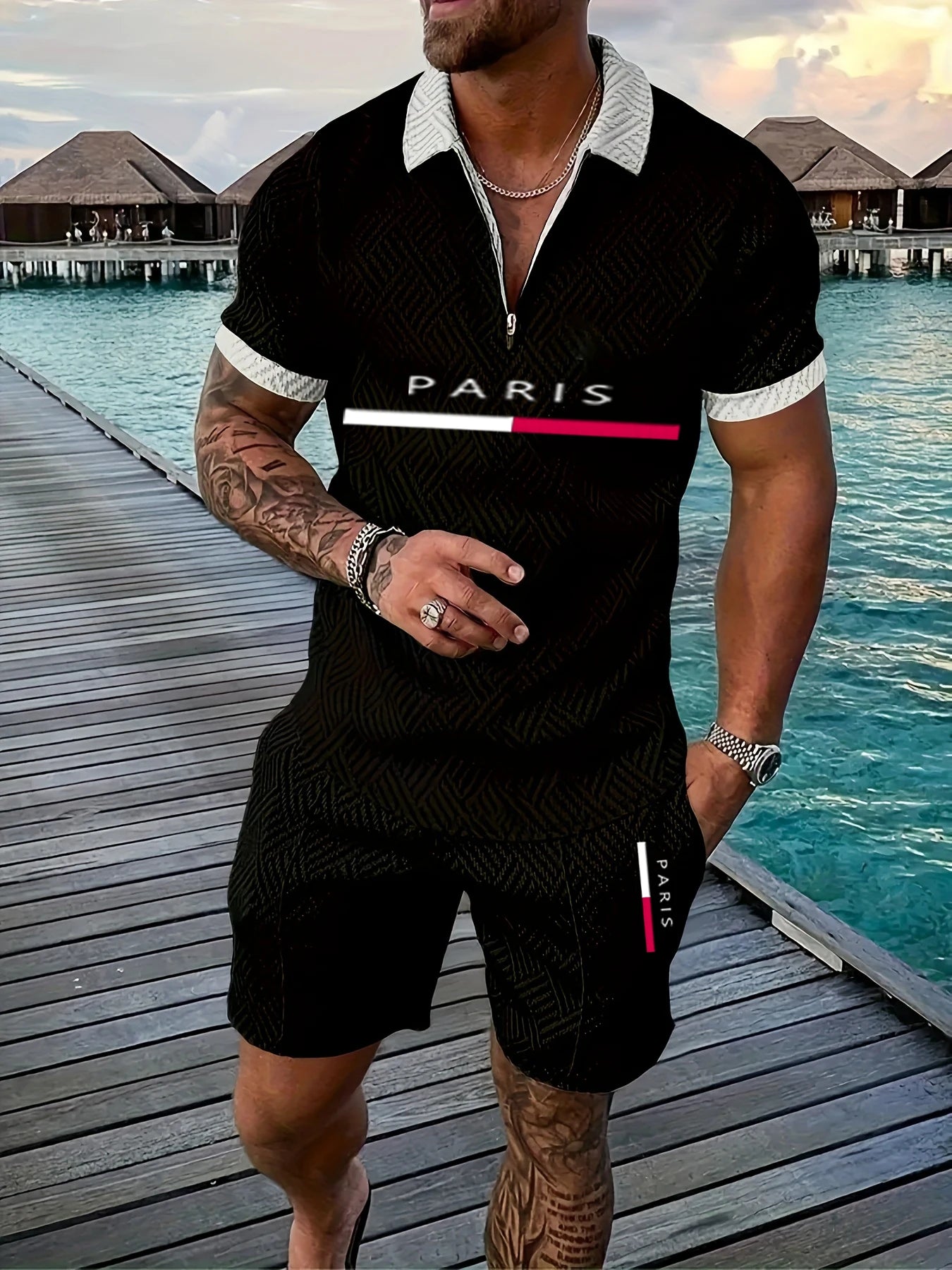 Short Sleeve Polo Shirts Shorts 2 Piece Set