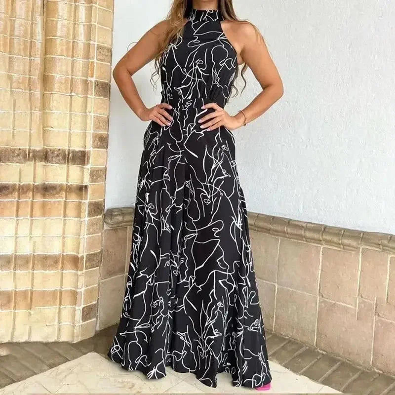 Women's Elegant Jumpsuits Wide Leg Long Pant Summer Sexy Sleeveless Jumpsuit Women Casual Print Macaque Feminine Clothes