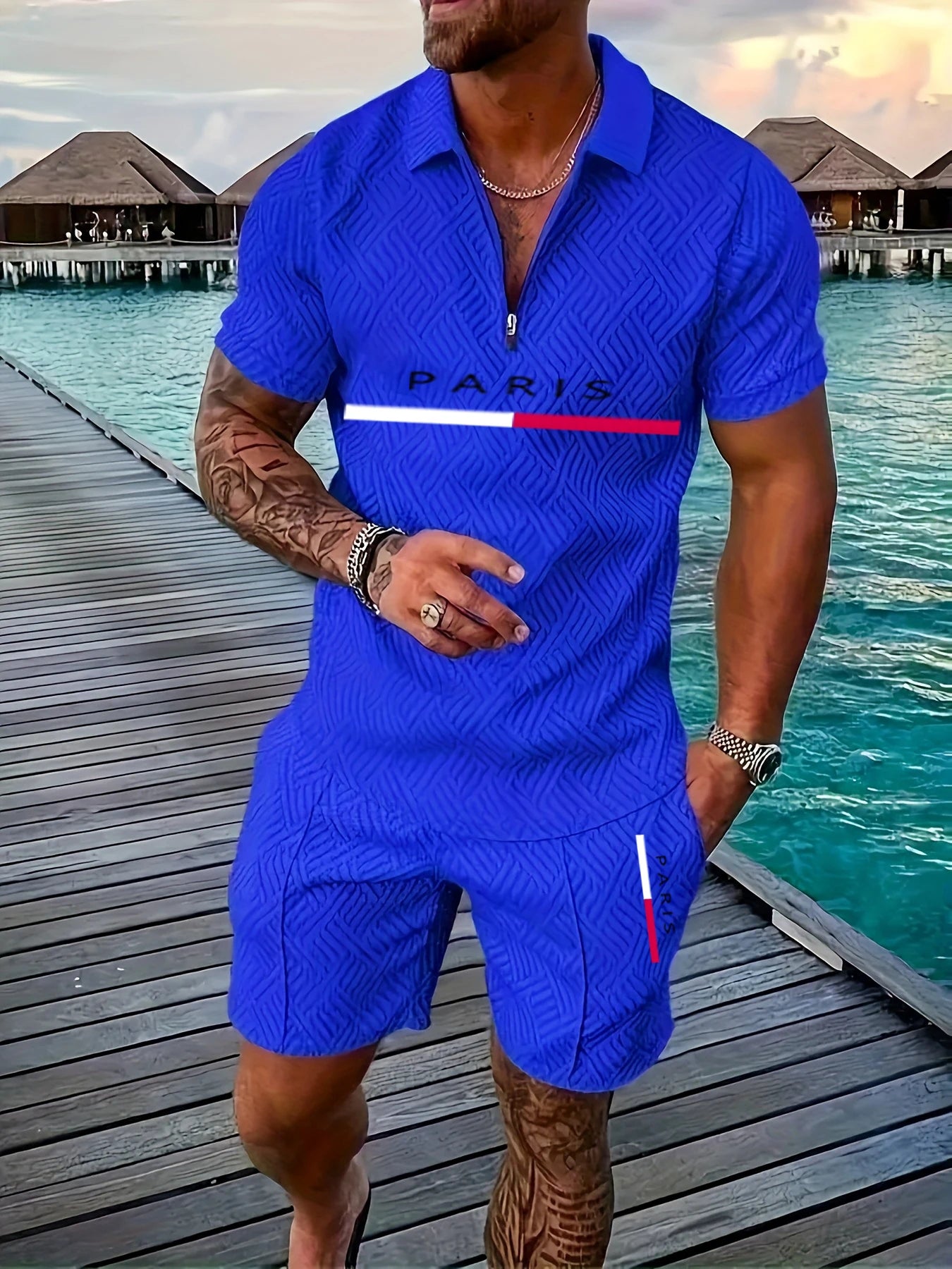 Short Sleeve Polo Shirts Shorts 2 Piece Set