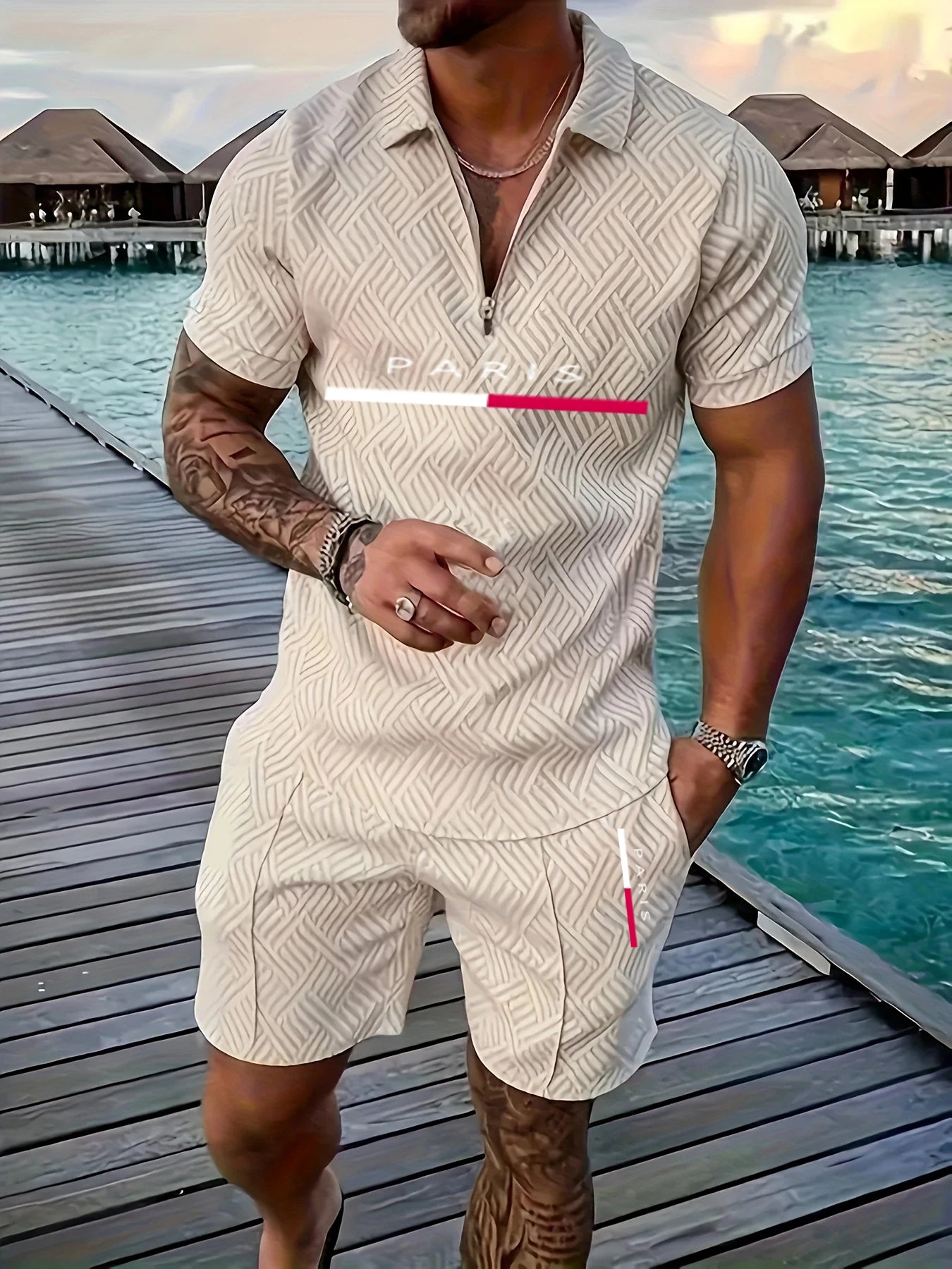 Short Sleeve Polo Shirts Shorts 2 Piece Set