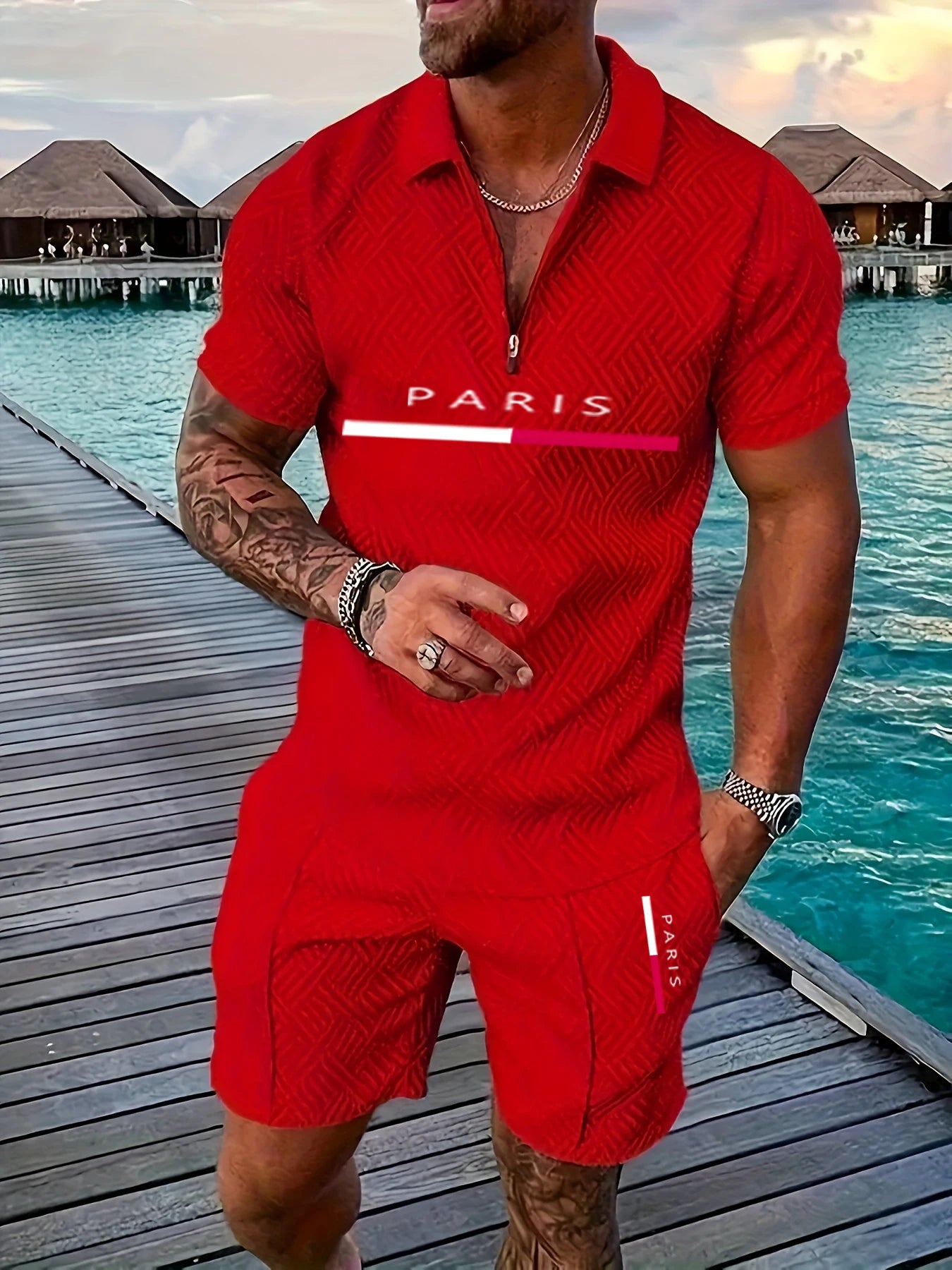 Short Sleeve Polo Shirts Shorts 2 Piece Set