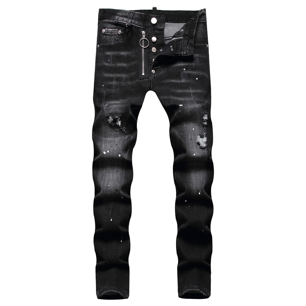 2025 Men's Ripped Jeans Luxury Brand Light Blue Holes Long Trousers Quality Male Fashion Stretch Slim Pants Men Skinny Jeans