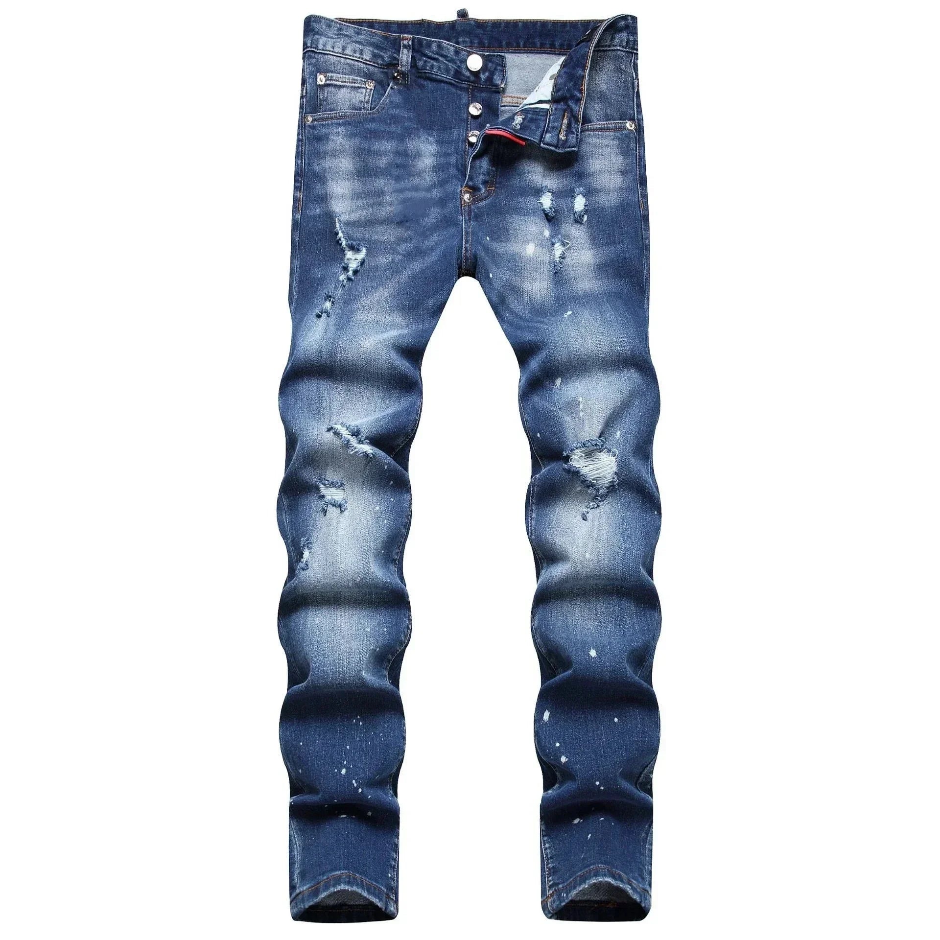 2025 Men's Ripped Jeans Luxury Brand Light Blue Holes Long Trousers Quality Male Fashion Stretch Slim Pants Men Skinny Jeans