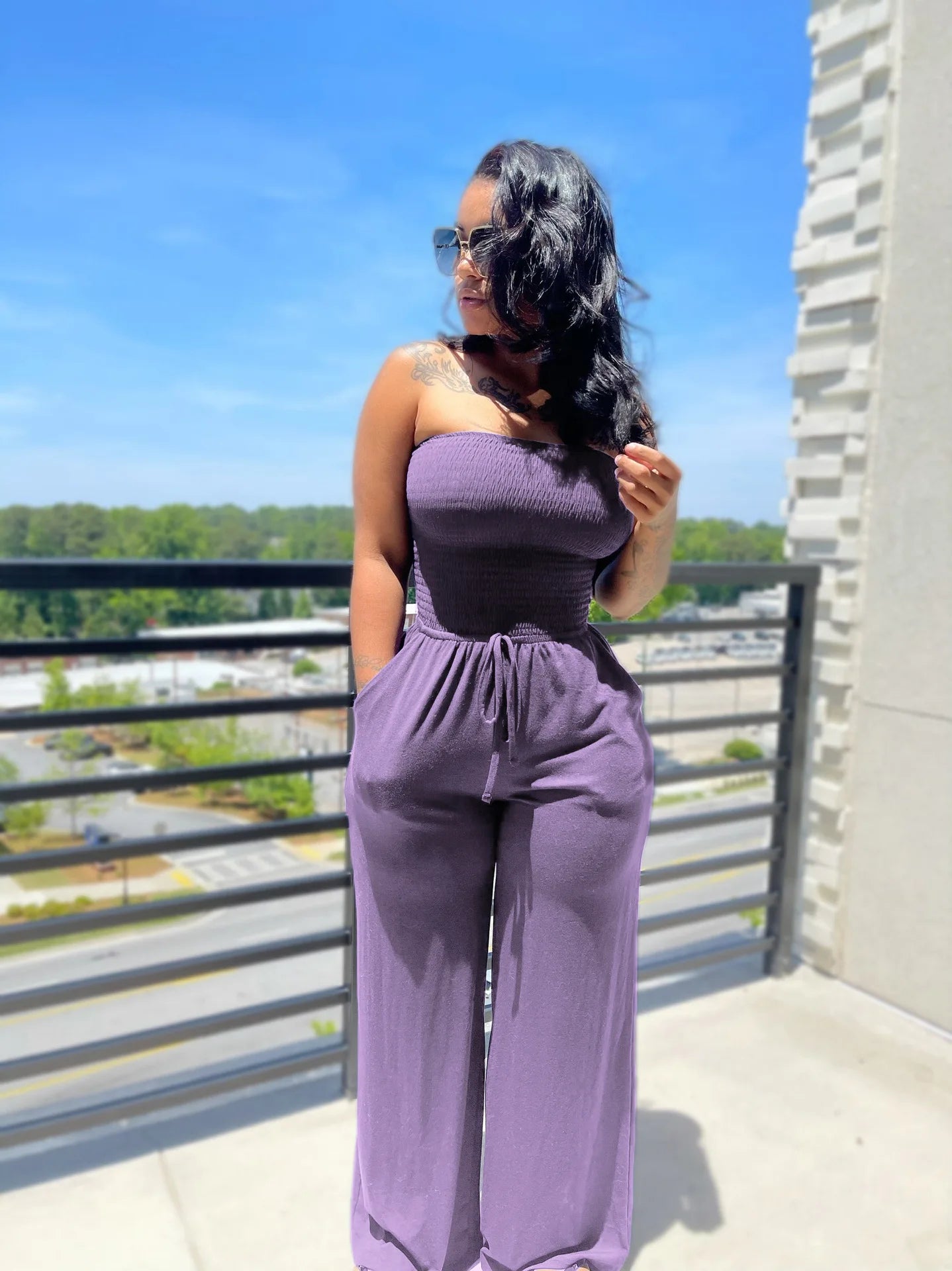 Strapless Straight Jumpsuits Lace Up Wide Leg