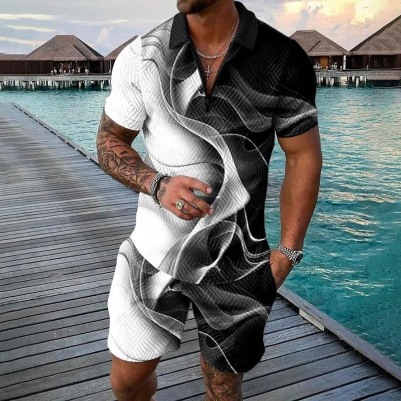 Lion Pattern Short Sleeve Shorts 2 Piece