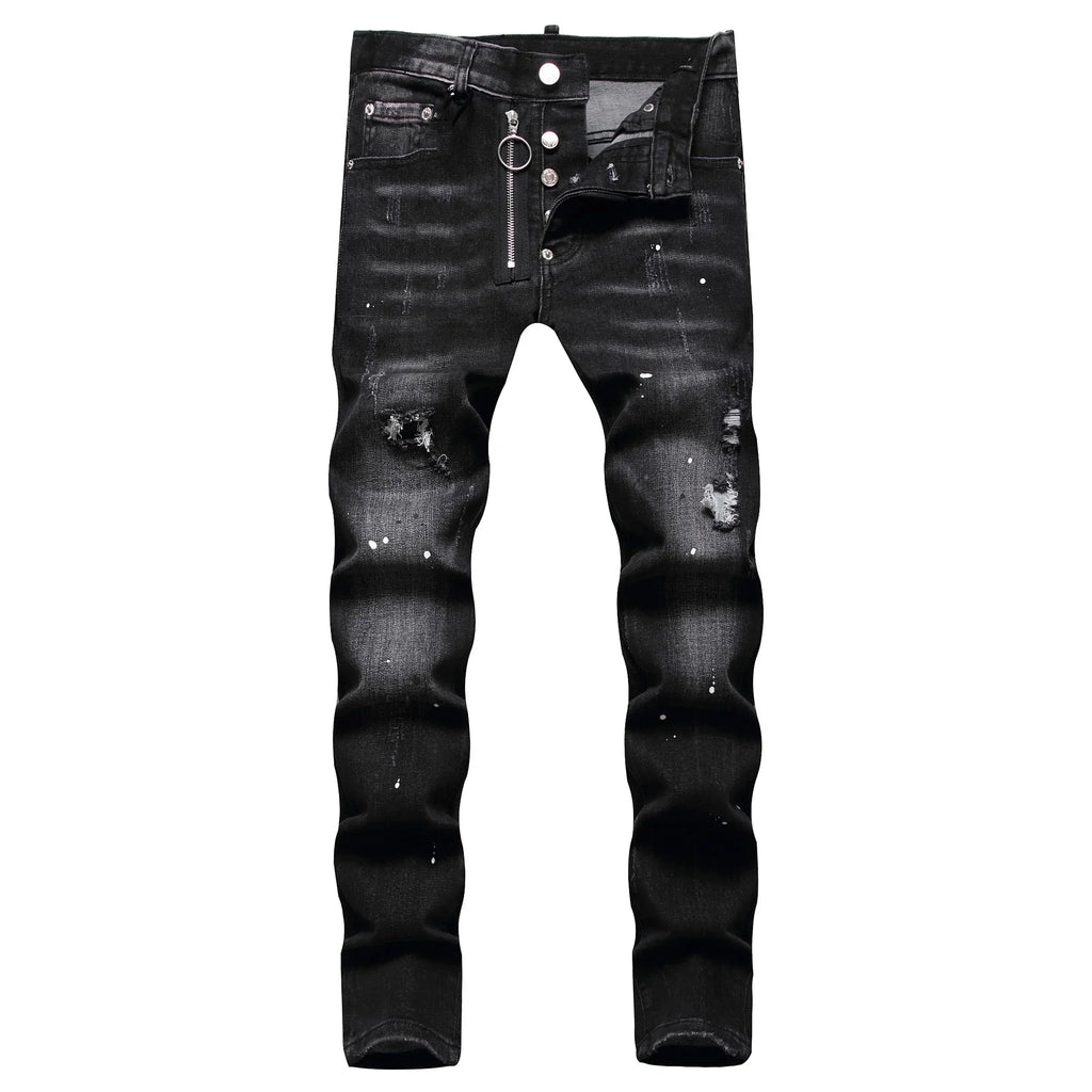 2025 Men Skinny Jeans Luxury Brand Light Blue Holes Long Trousers Quality Male Fashion Stretch Slim Pants Men's Ripped Jeans