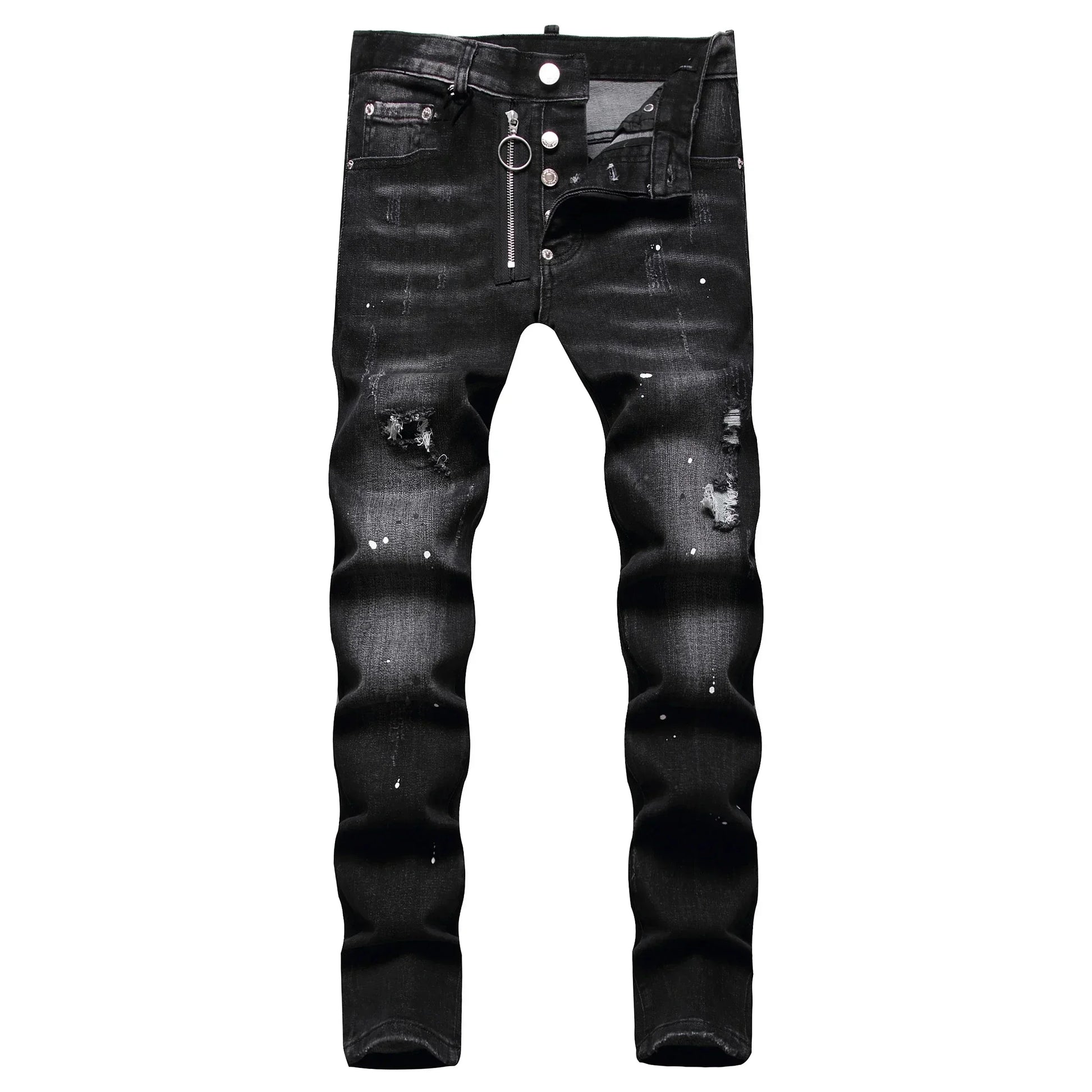2025 Men Skinny Jeans Luxury Brand Light Blue Holes Long Trousers Quality Male Fashion Stretch Slim Pants Men's Ripped Jeans