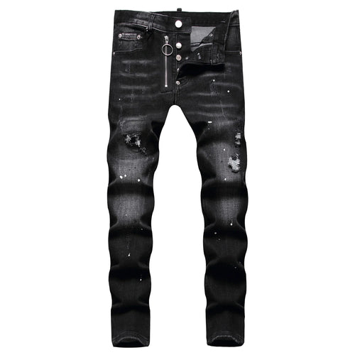 2025 Men Skinny Jeans Luxury Brand Light Blue Holes Long Trousers Quality Male Fashion Stretch Slim Pants Men's Ripped Jeans