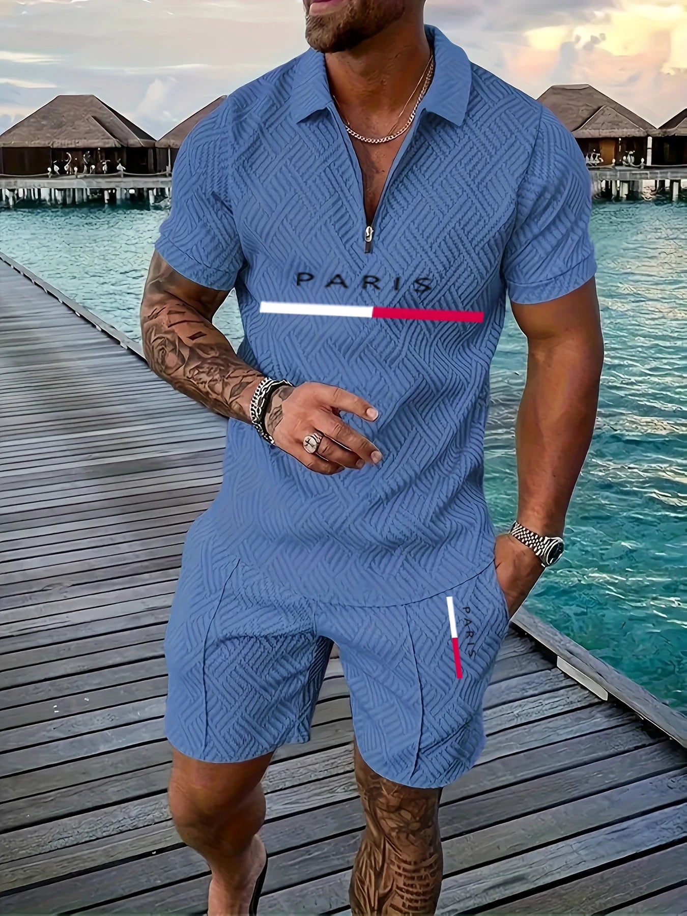 Short Sleeve Polo Shirts Shorts 2 Piece Set