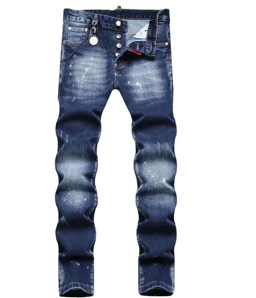 2025 Men Skinny Jeans Luxury Brand Light Blue Holes Long Trousers Quality Male Fashion Stretch Slim Pants Men's Ripped Jeans