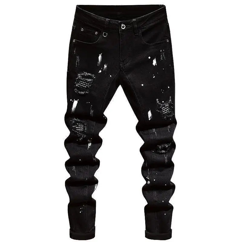 Slim Denim Jeans Ripped Holes Patches Spring