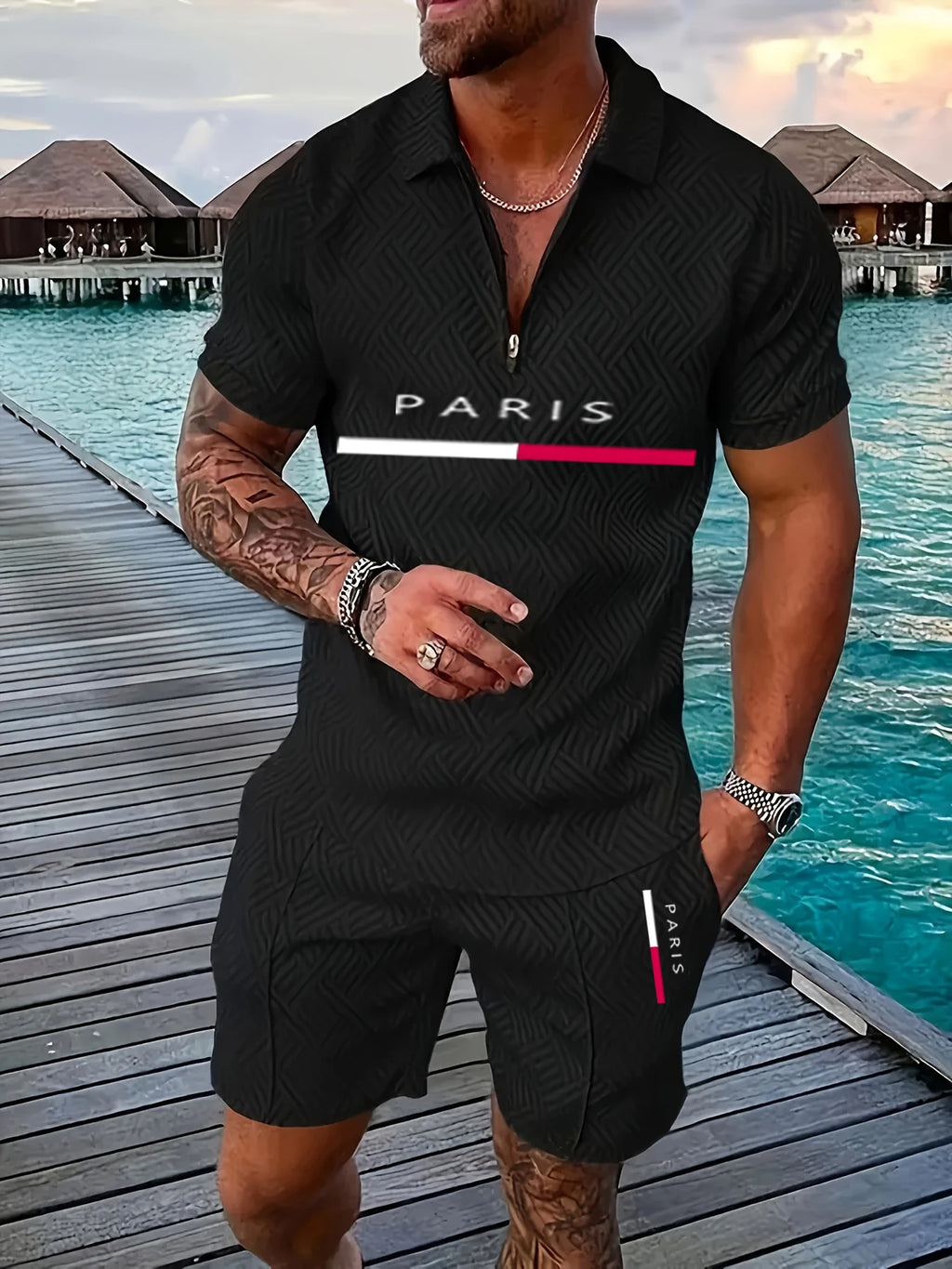 Short Sleeve Polo Shirts Shorts 2 Piece Set
