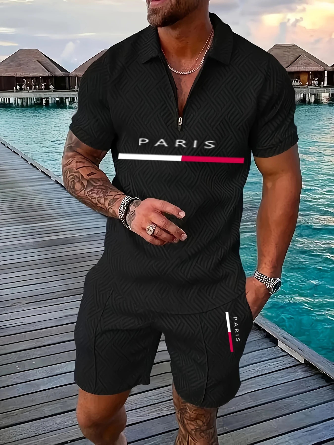 Short Sleeve Polo Shirts Shorts 2 Piece Set