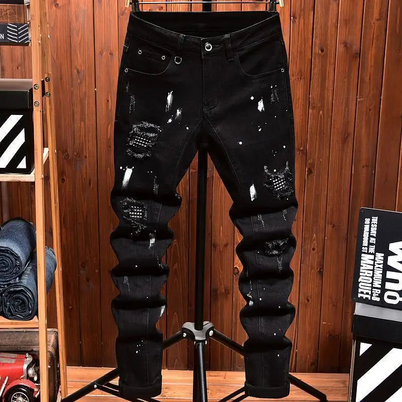 Slim Denim Jeans Ripped Holes Patches Spring