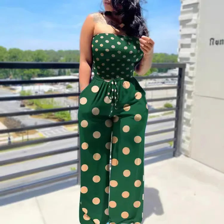 Elegant Fashion Polka Dot Printing Jumpsuits Women Spring Autumn New Streetwear Casual Clothes Off Shoulder Overall Female