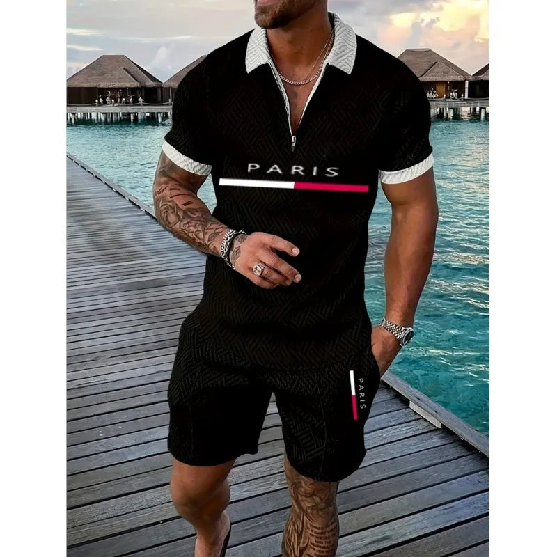 Short Sleeve Polo Shirts Shorts 2 Piece Set