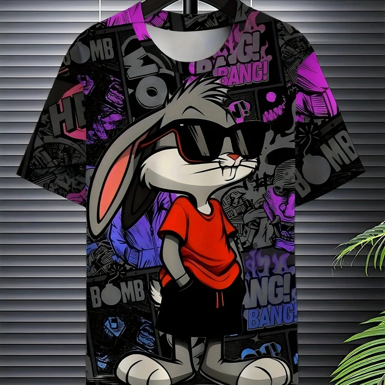 Men's 3D Rabbit Print T-Shirt Soft Stretch Polyester Fabric