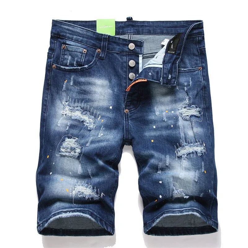 Ripped Straight Denim Short