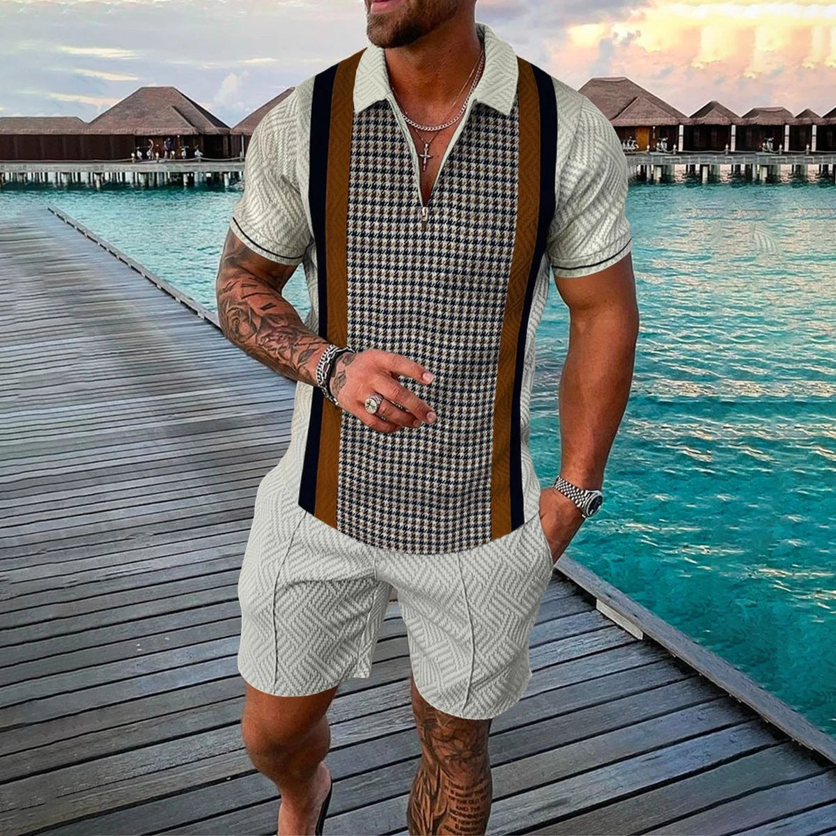 Lion Pattern Short Sleeve Shorts 2 Piece