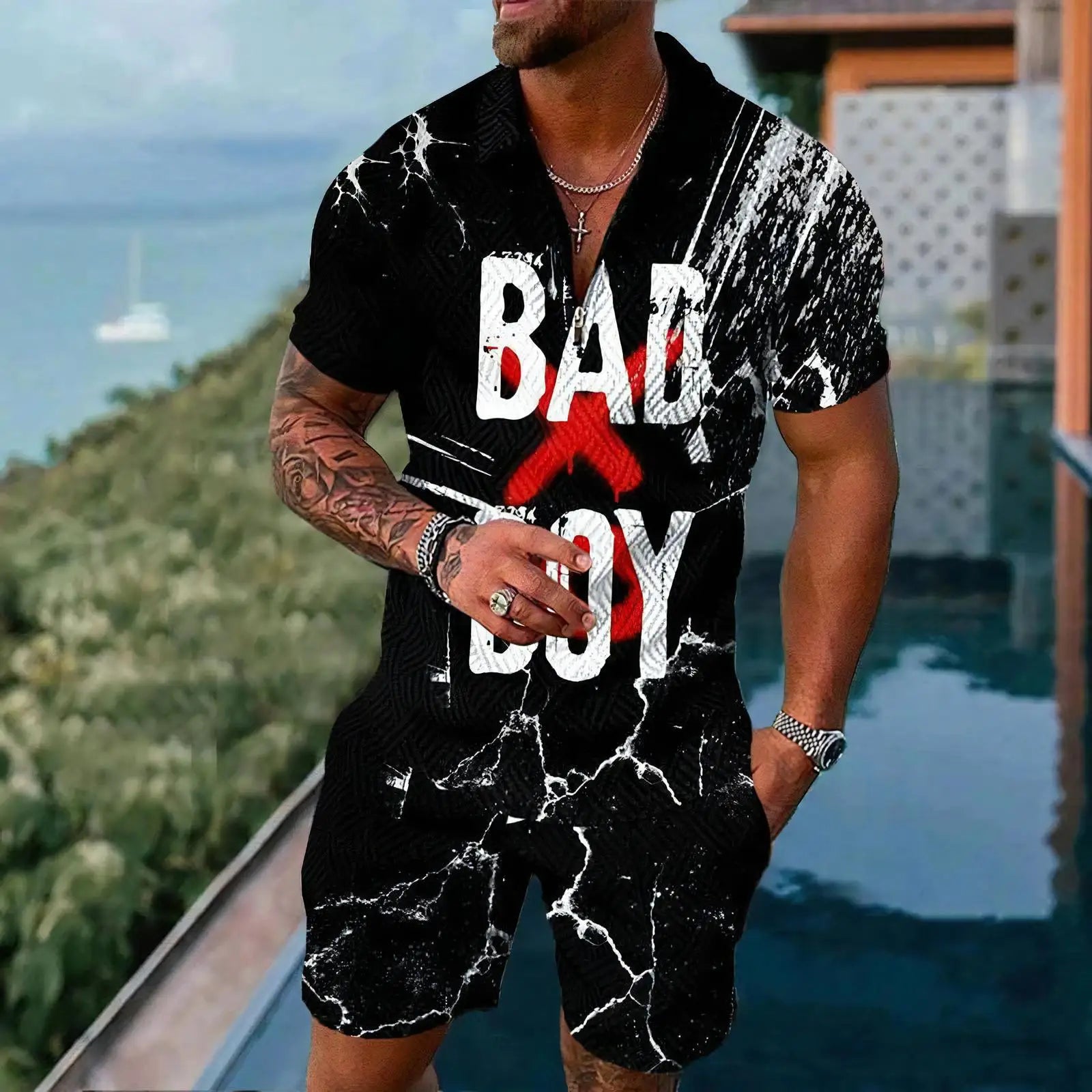 Gold Luxury Pattern Men's Polo Shirts Set Ropa Hombre