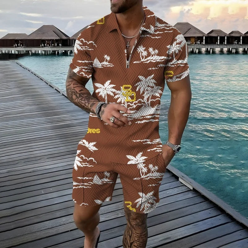 Lion Pattern Short Sleeve Shorts 2 Piece