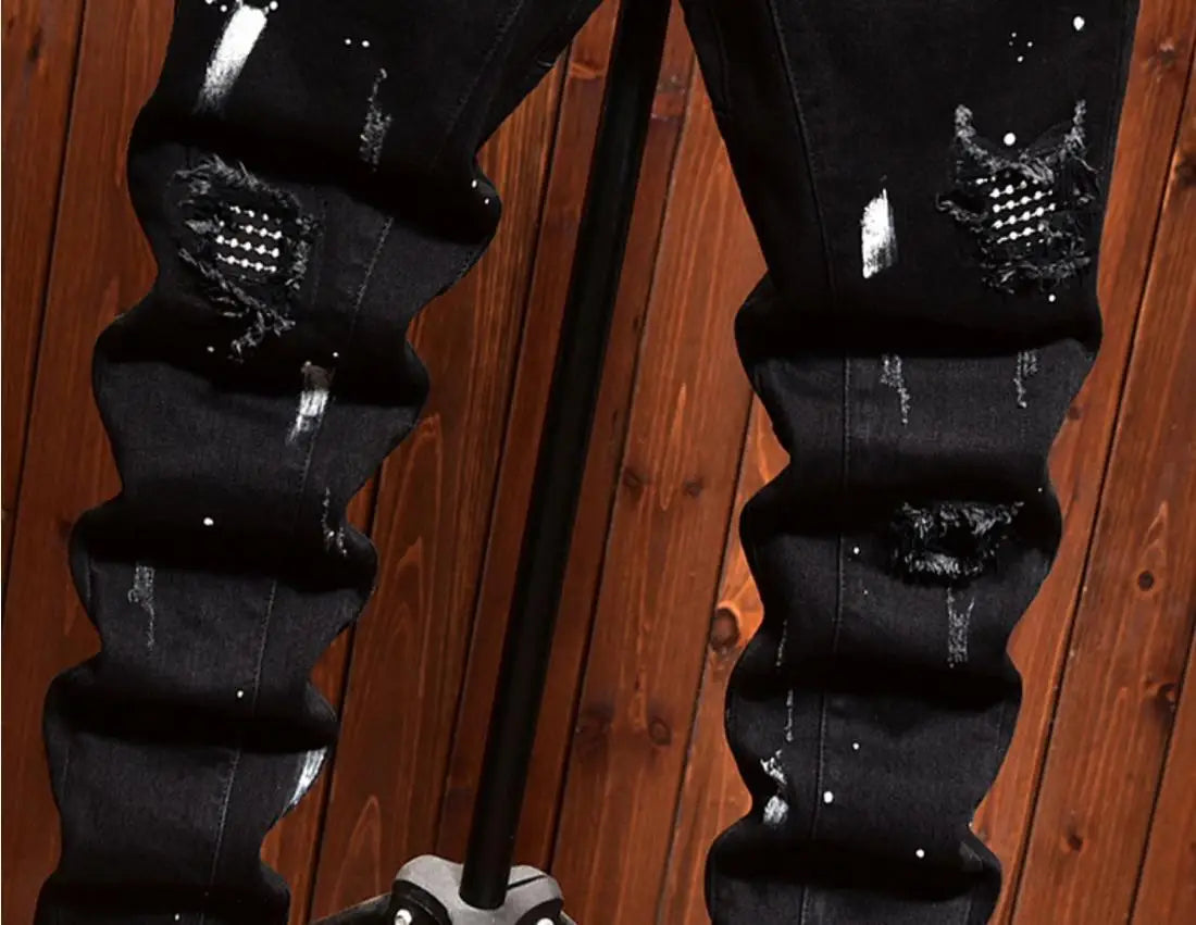 Slim Denim Jeans Ripped Holes Patches Spring
