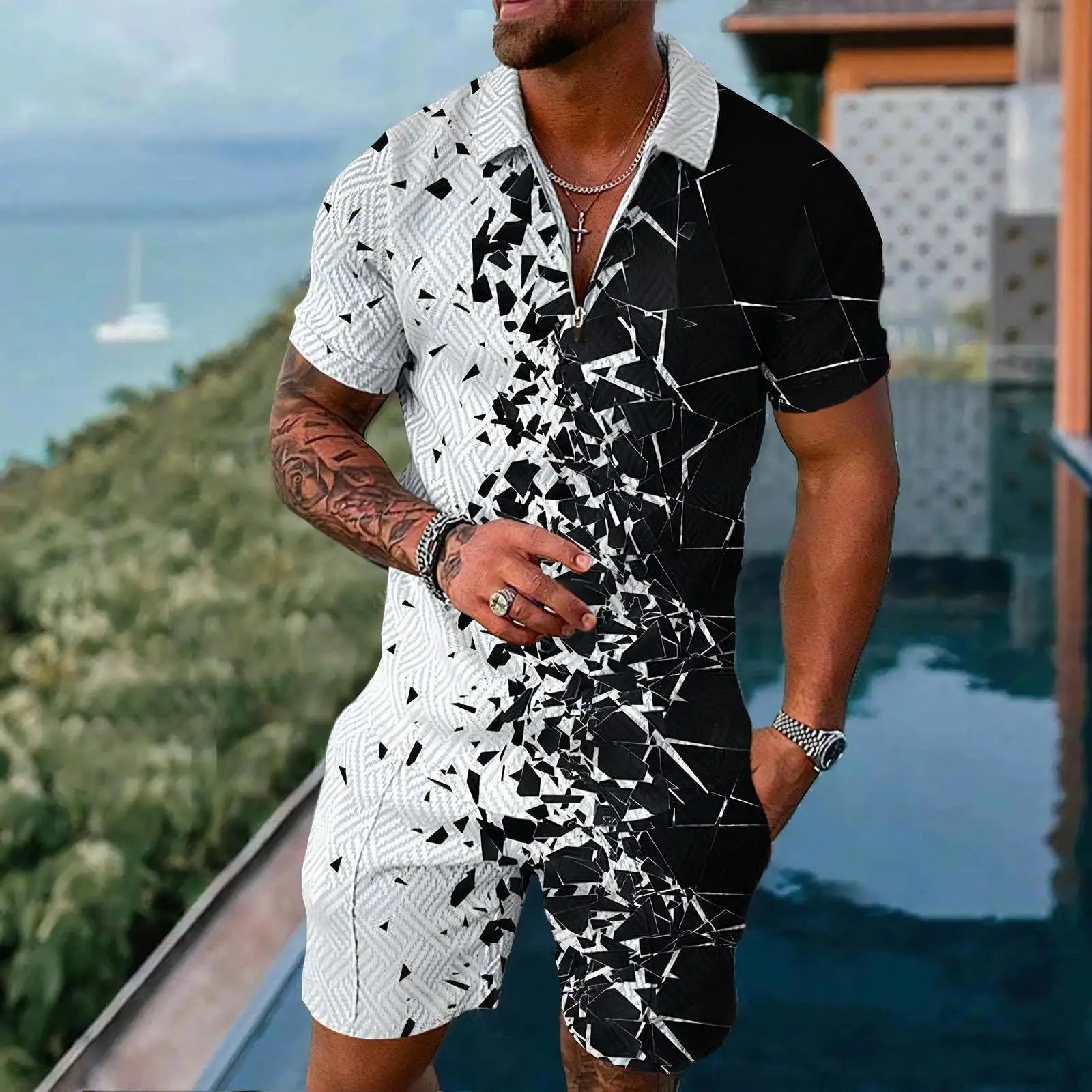 Gold Luxury Pattern Men's Polo Shirts Set Ropa Hombre