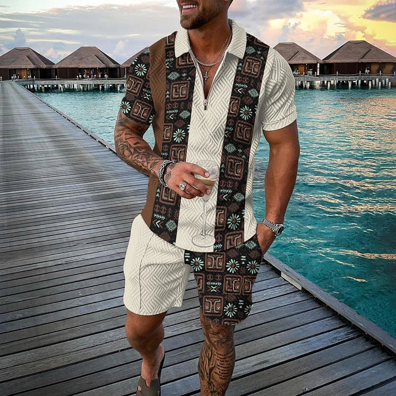 Lion Pattern Short Sleeve Shorts 2 Piece