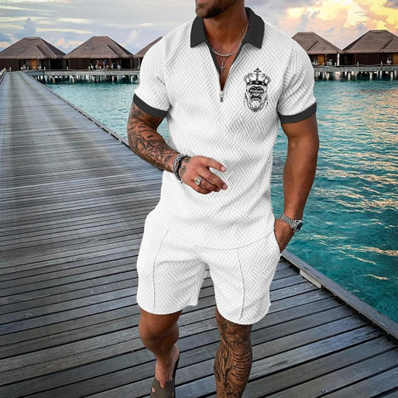 Lion Pattern Short Sleeve Shorts 2 Piece