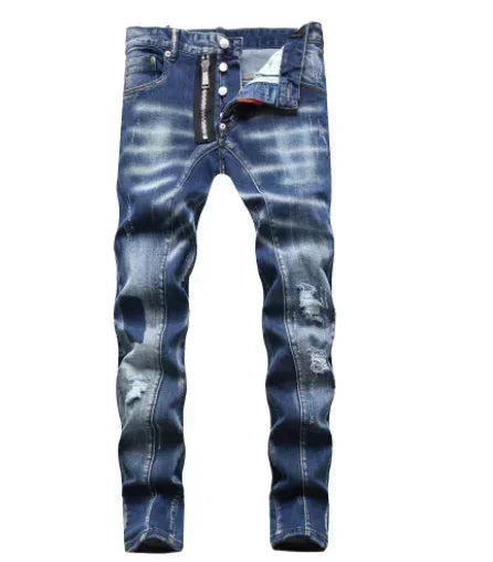 2025 Men Skinny Jeans Luxury Brand Light Blue Holes Long Trousers Quality Male Fashion Stretch Slim Pants Men's Ripped Jeans