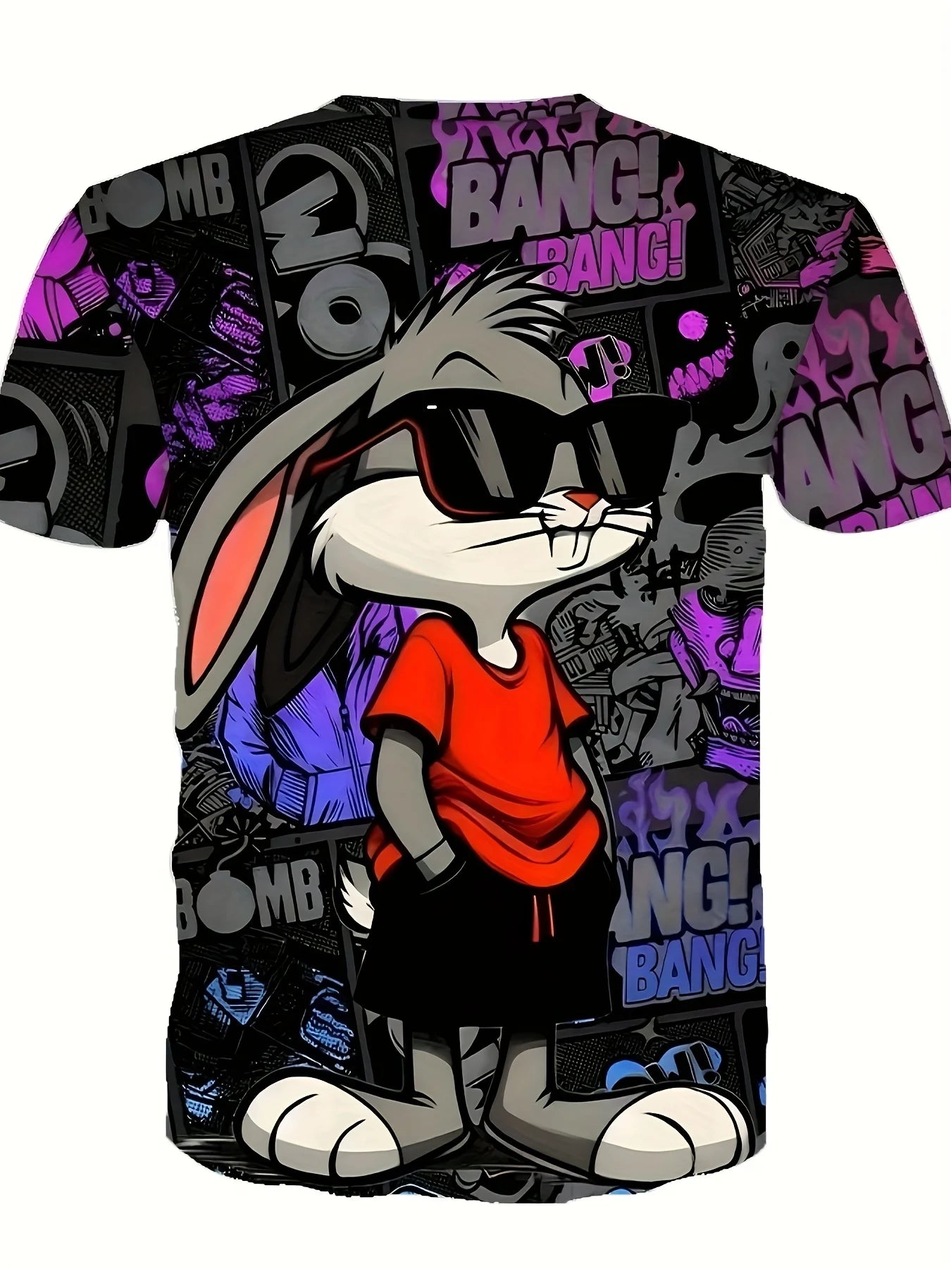 Men's 3D Rabbit Print T-Shirt Soft Stretch Polyester Fabric