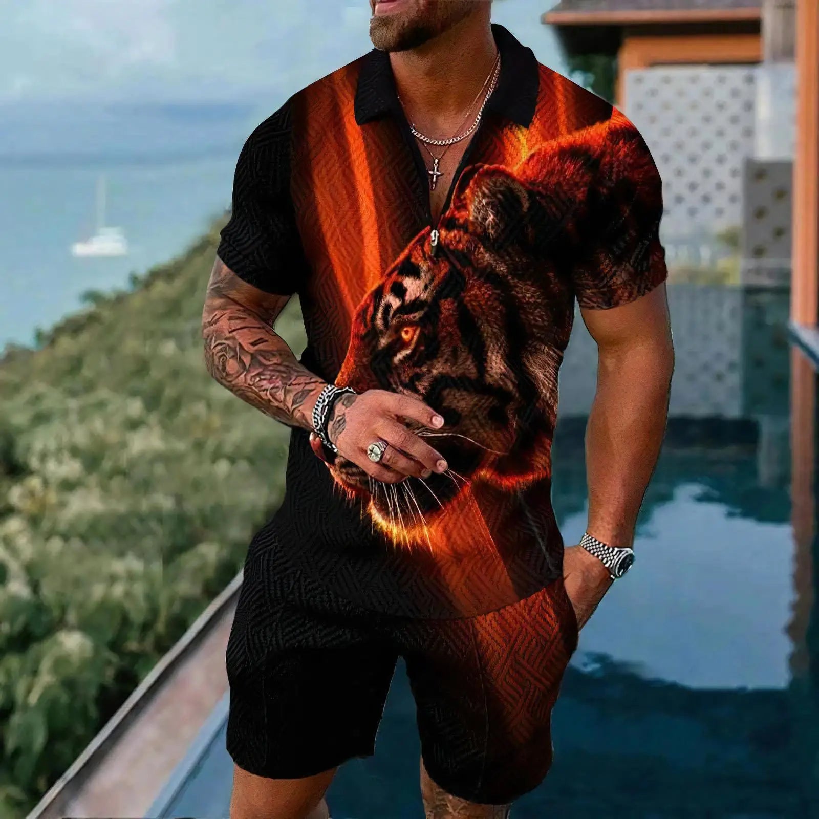 Gold Luxury Pattern Men's Polo Shirts Set Ropa Hombre