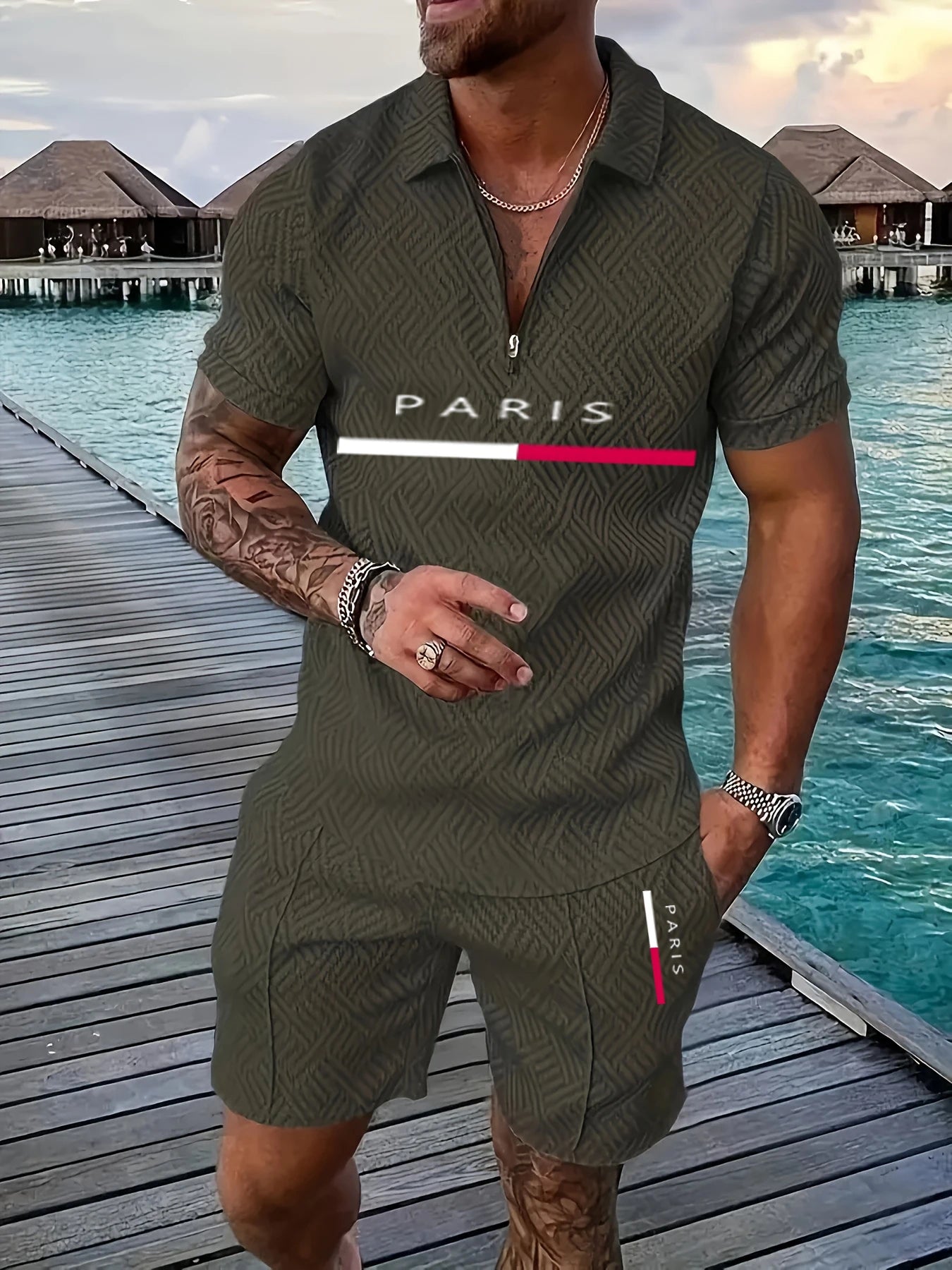 Short Sleeve Polo Shirts Shorts 2 Piece Set