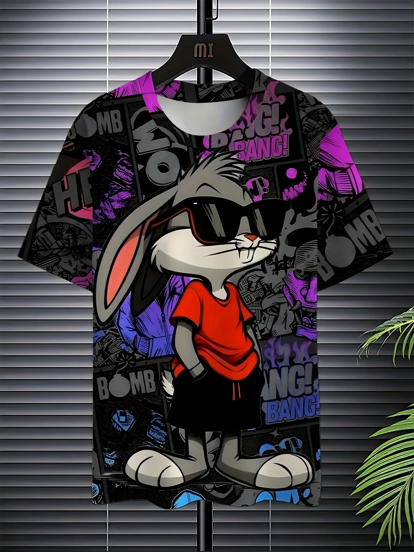 Men's 3D Rabbit Print T-Shirt Soft Stretch Polyester Fabric