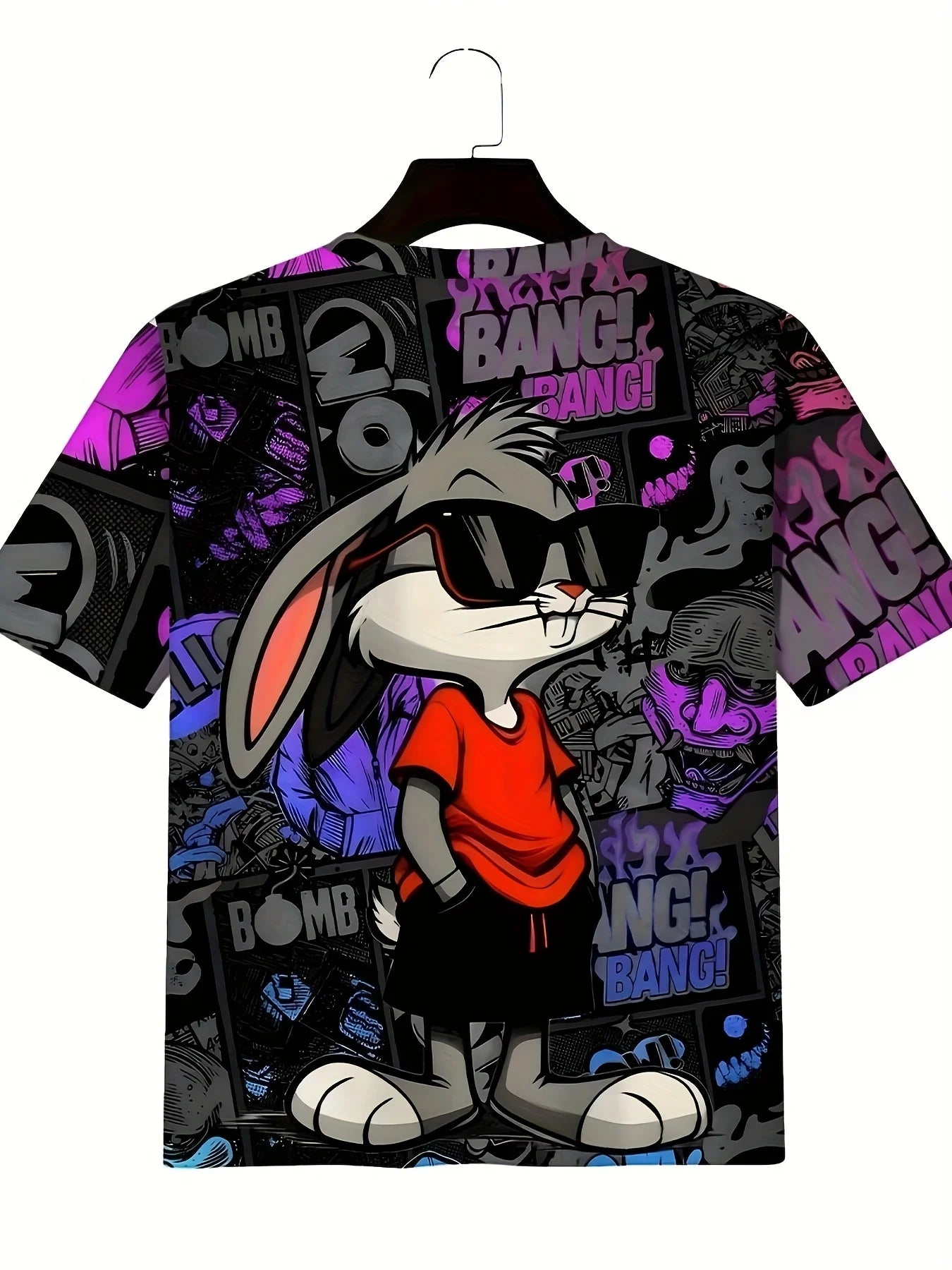 Men's 3D Rabbit Print T-Shirt Soft Stretch Polyester Fabric