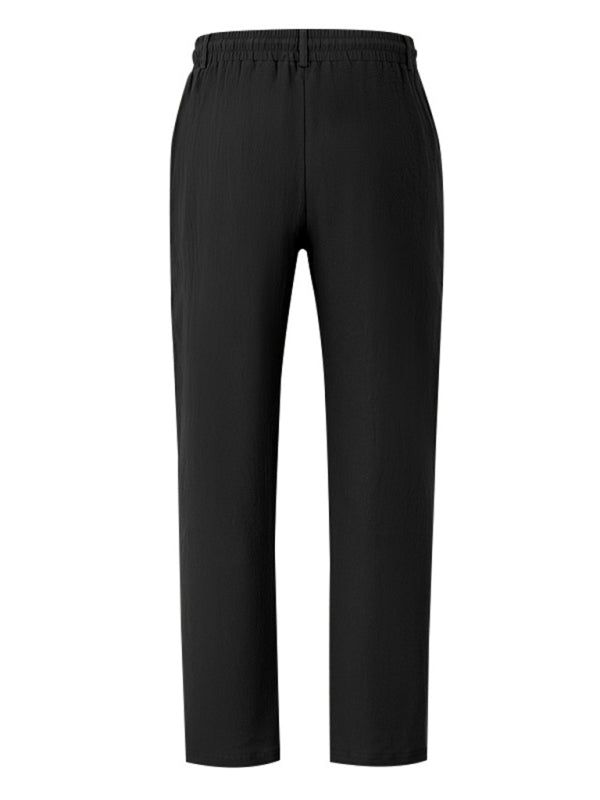 Men's black breathable linen loose casual trousers