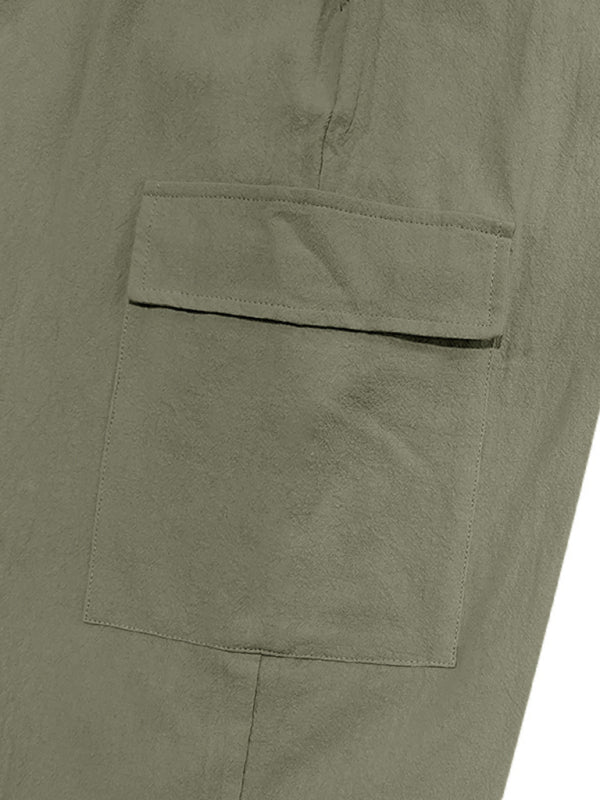 Men's linen casual outdoor sports pants with cuffs and multi-pocket work pants